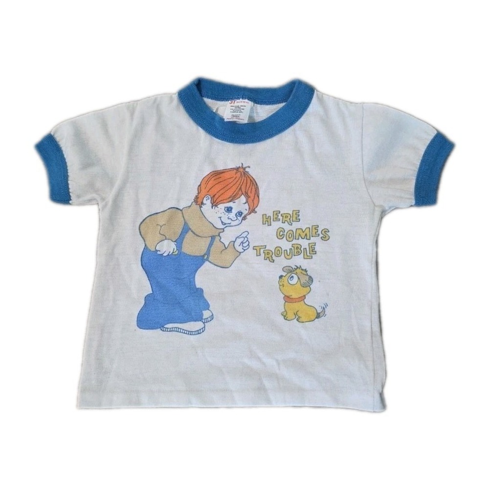Vintage Sears Here Comes Trouble Clothing T Shirt Size 3t